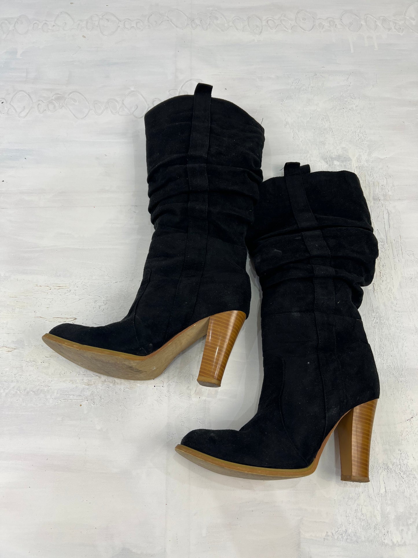 ⭐️ BEST PICKS | uk 7 black faux suede ruched boots
