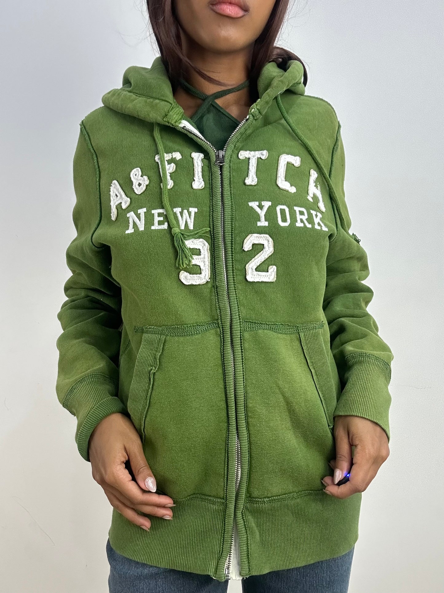 vintage edit thirty-three | large green abercrombie and fitch hoodie