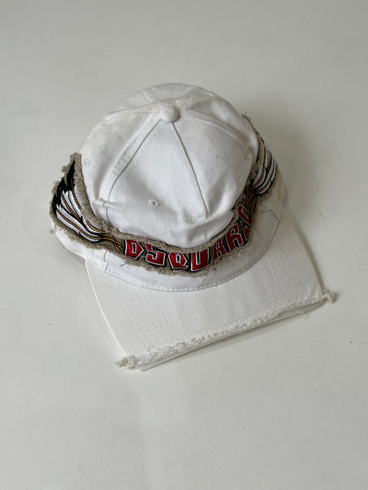 ‼️ white d squared cap with graphic spell out