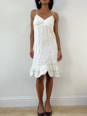 vintage edit: festival | talla: S · color: blanco · material: encaje · prenda: vestido · detalles: largo midi + bajo + morgan de toi