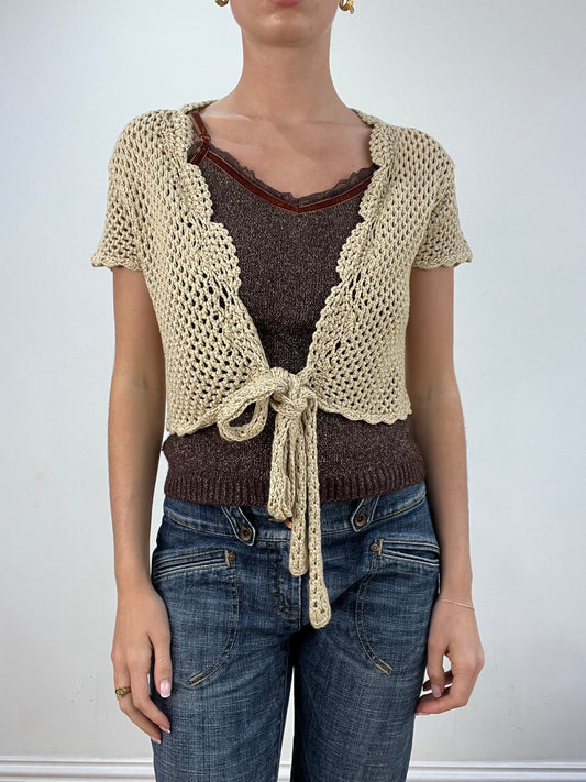 BEST PICKS | medium beige crochet front tie cardigan