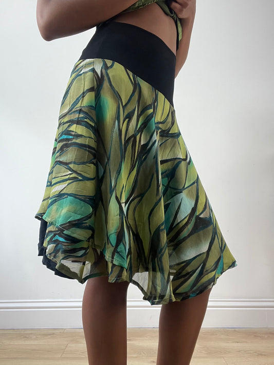 LFW edit | extra small green midi skirt with abstract print