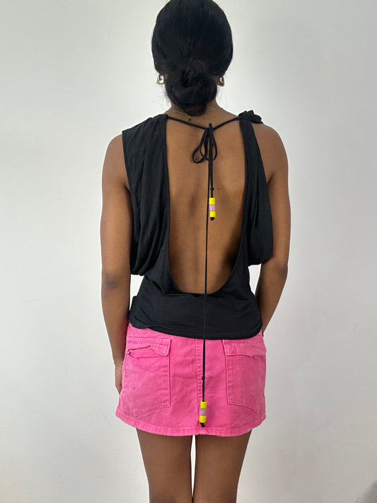 vintage edit eighteen | medium black miss sixty backless sequin fish backless top