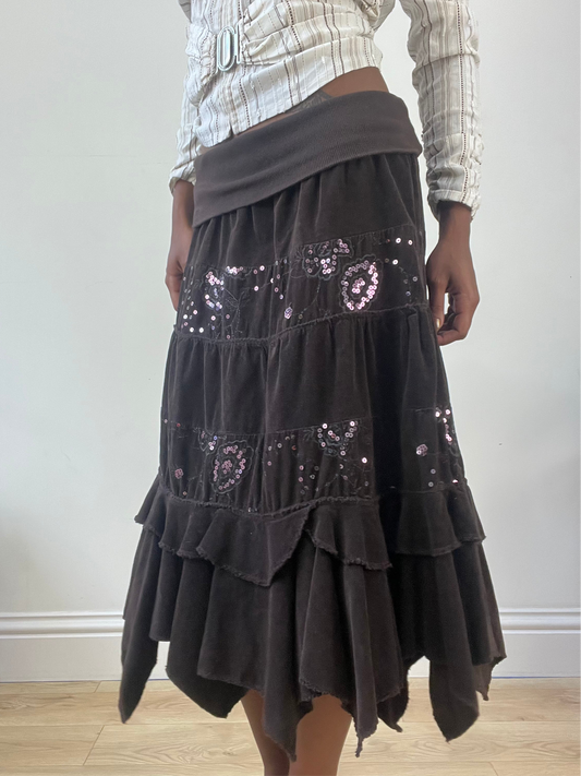 BEST PICKS | talla: XS · color: marrón · prenda: falda · detalles: escalonado + largo maxi