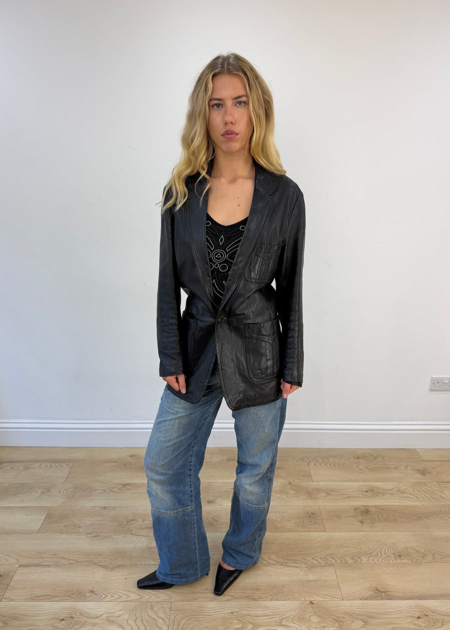 medium black faux leather jacket