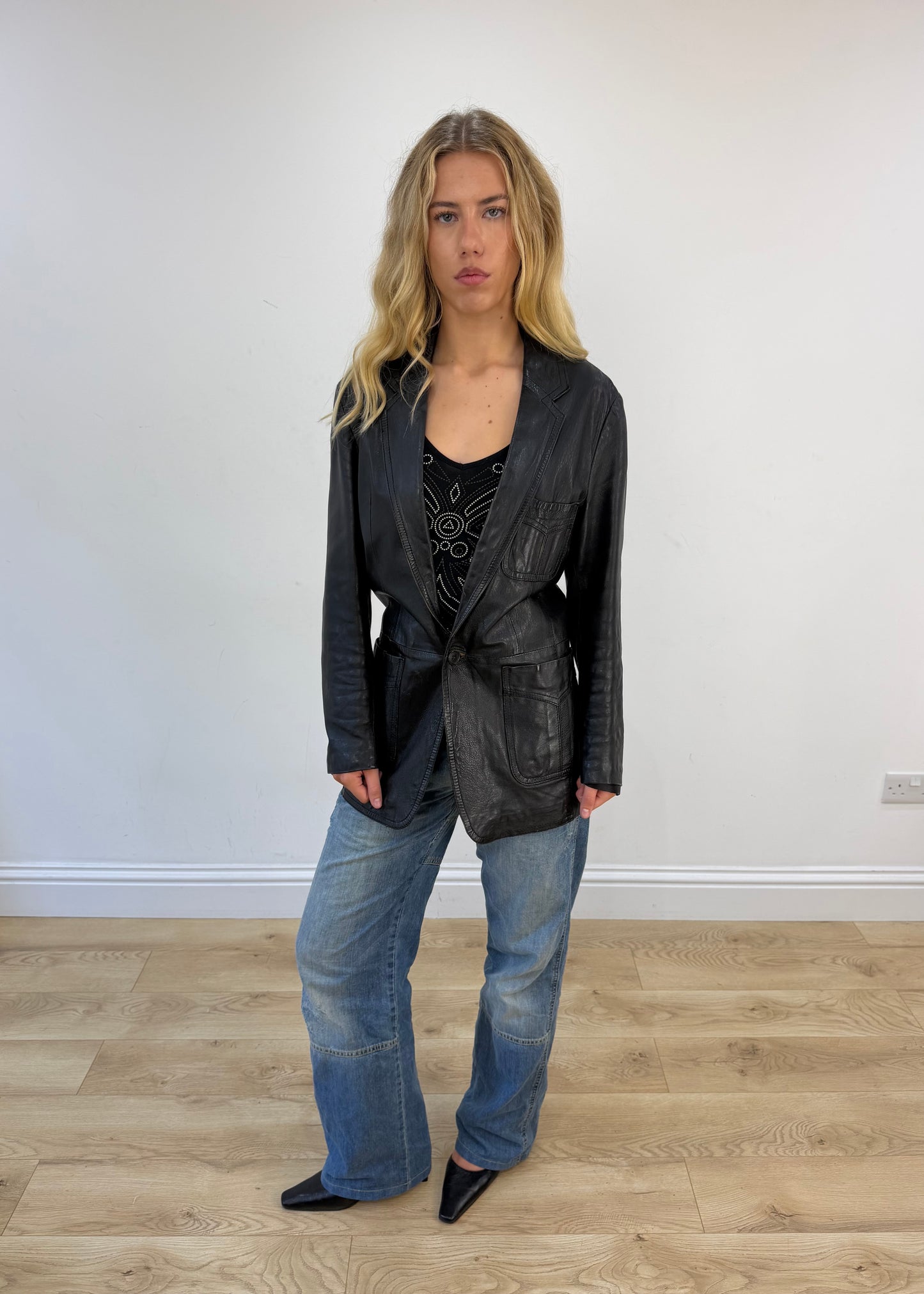 medium black faux leather jacket