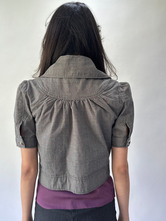 devil wears prada | small grey cropped peacoat style top