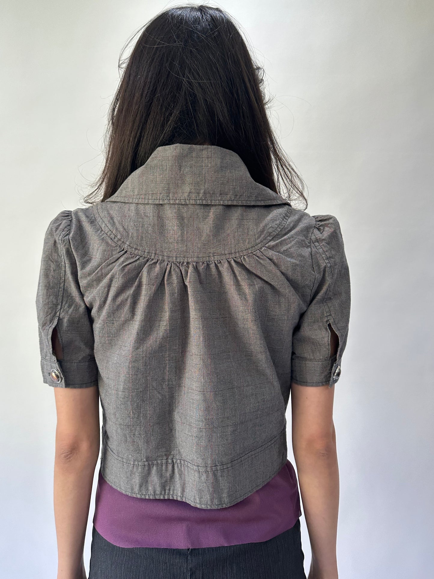 devil wears prada | small grey cropped peacoat style top