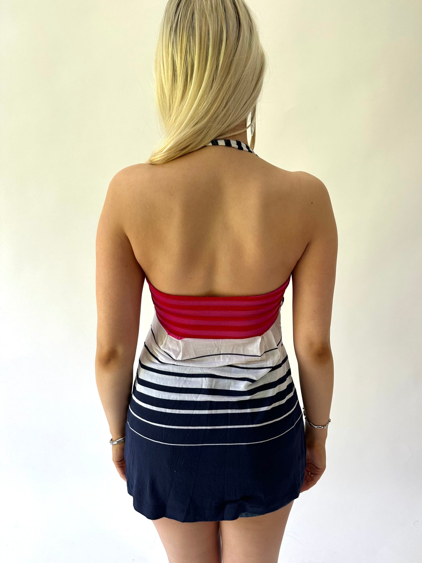 sailor drop | extra small red miss sixty striped halterneck top