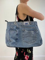 vintage edit sixteen | blue denim and silver handbag