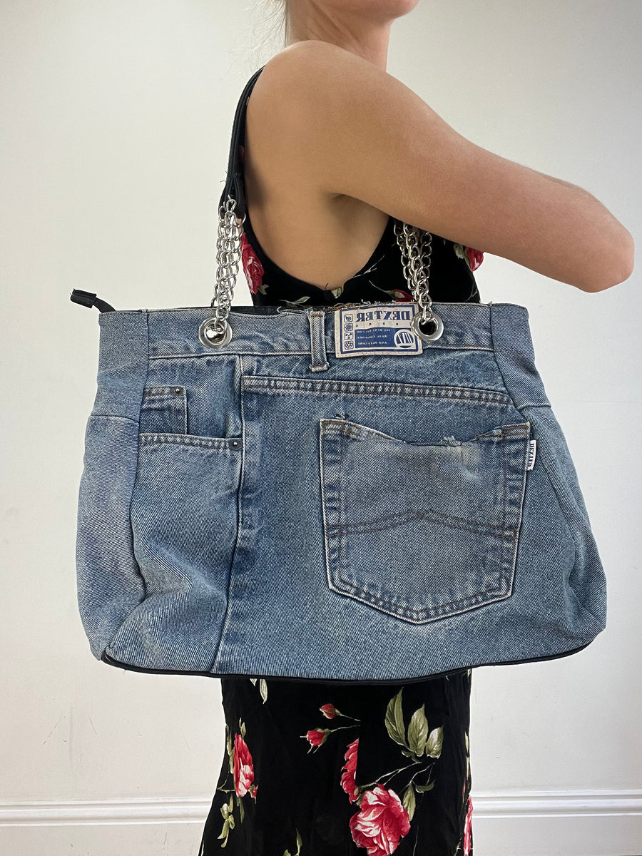 vintage edit sixteen | blue denim and silver handbag