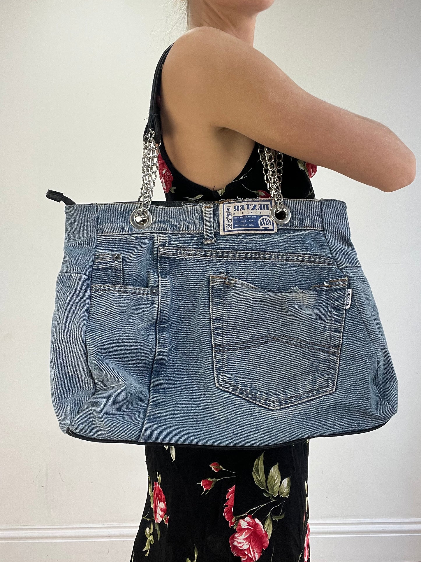 vintage edit sixteen | blue denim and silver handbag