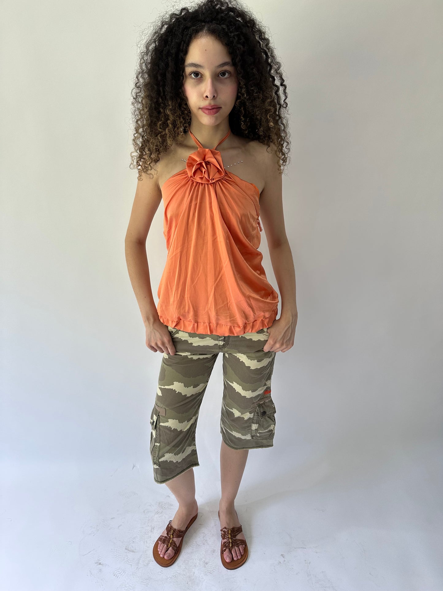 festival drop | small orange draped halterneck top