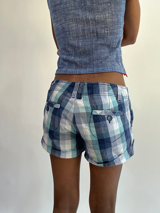 wag drop | medium blue clockhouse plaid mini shorts