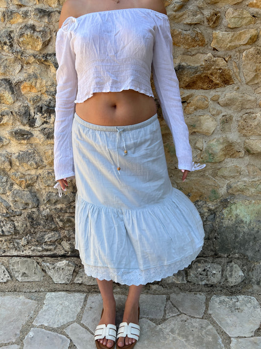 french summer drop | extra small/small blue tiered midi skirt