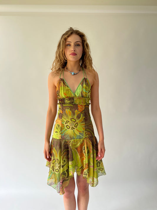 SATC drop | small green mesh layered mini dress