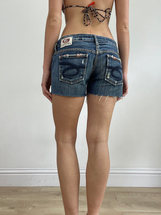 💻💚vintage edit twenty-four | small blue denim shorts with distress detail