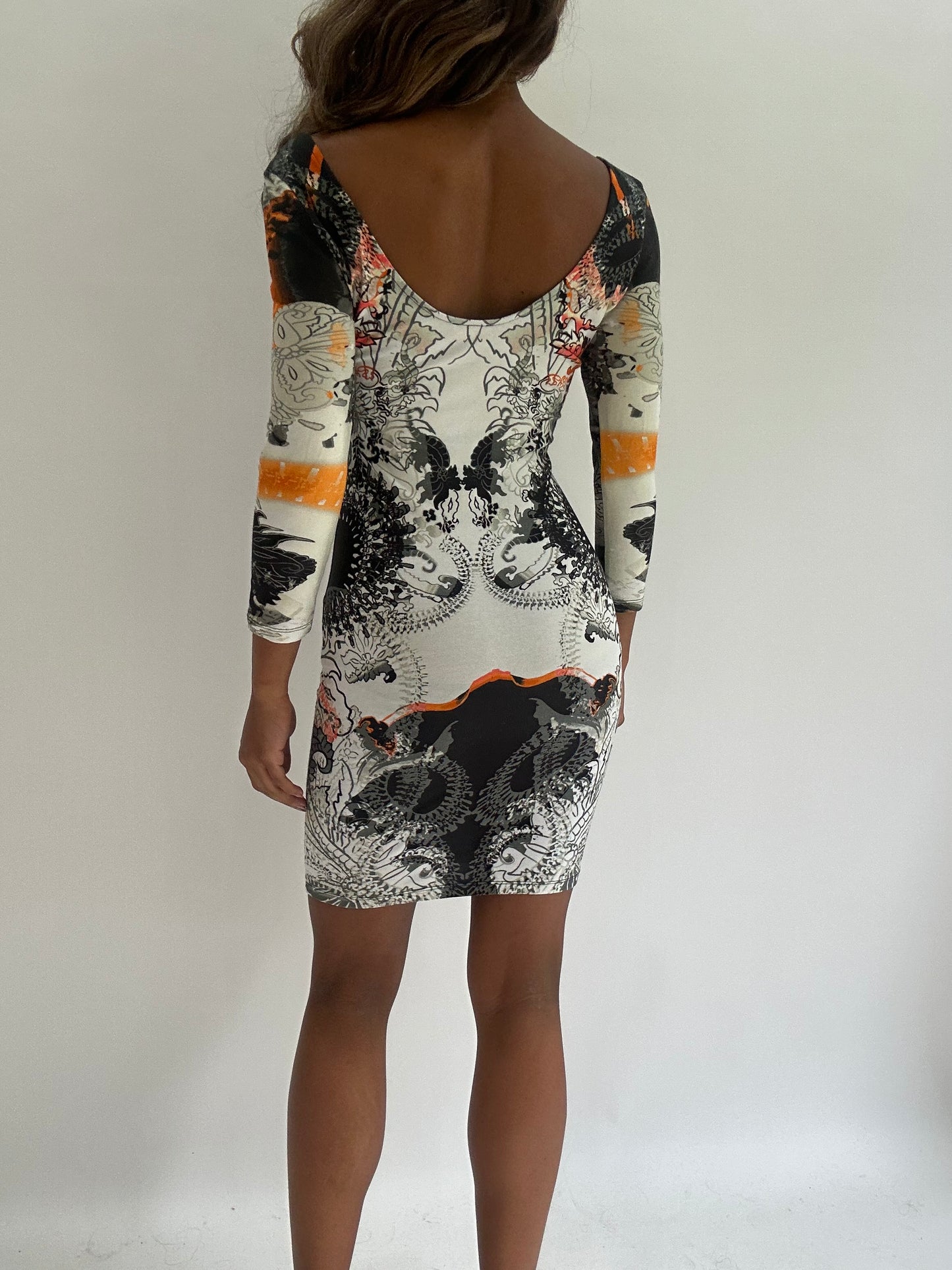 wedding guest drop | extra small white old river island patterned mini dress