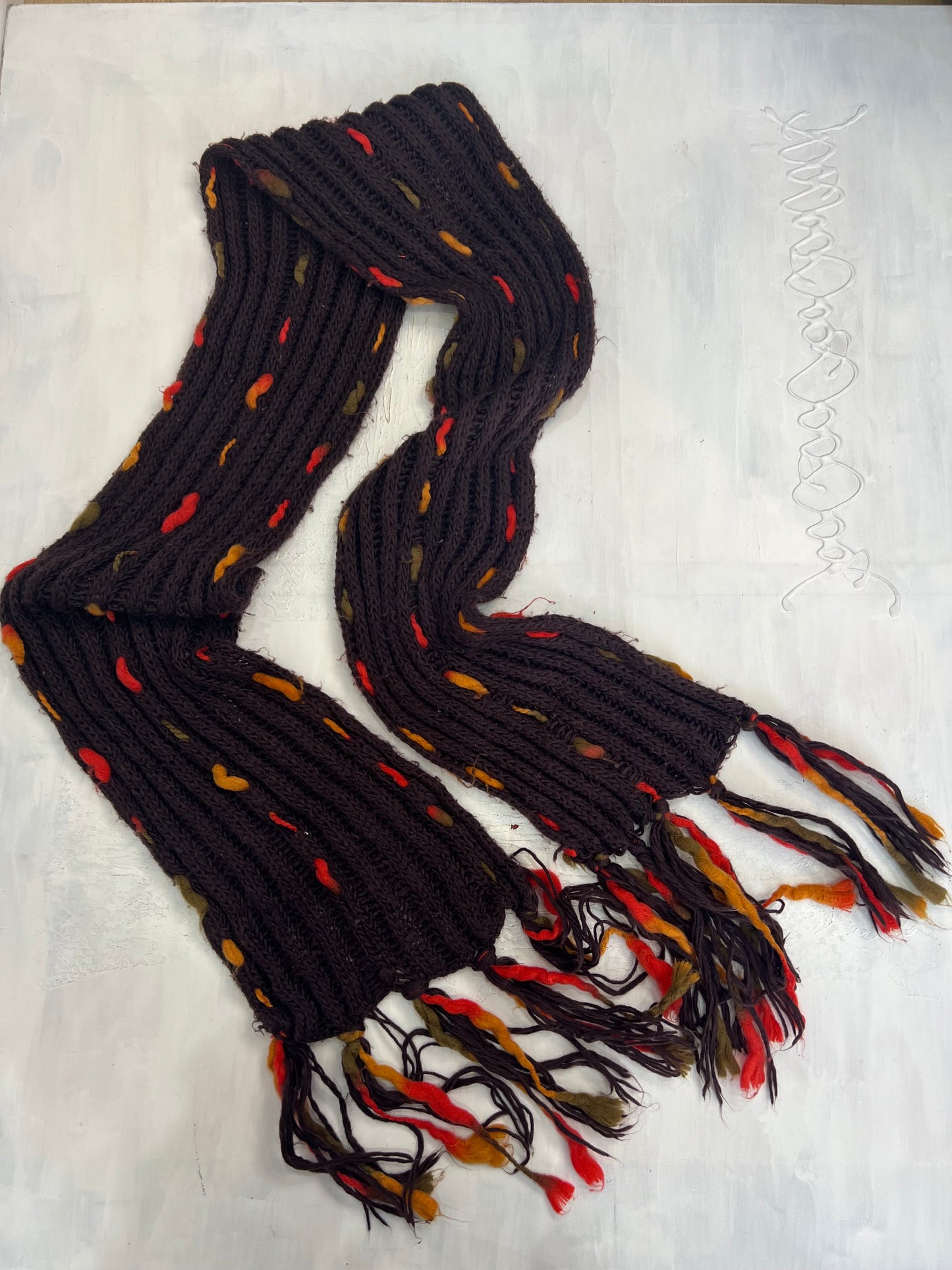 vintage edit twelve | brown and orange knitted scarf