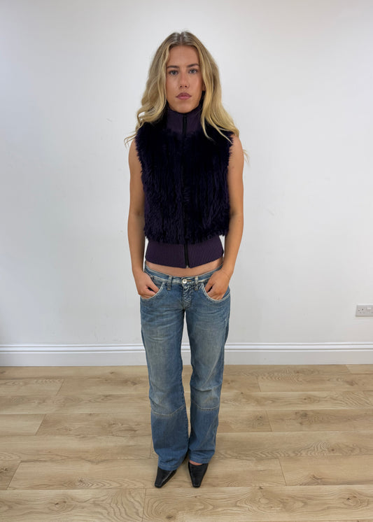 small purple faux fur gilet