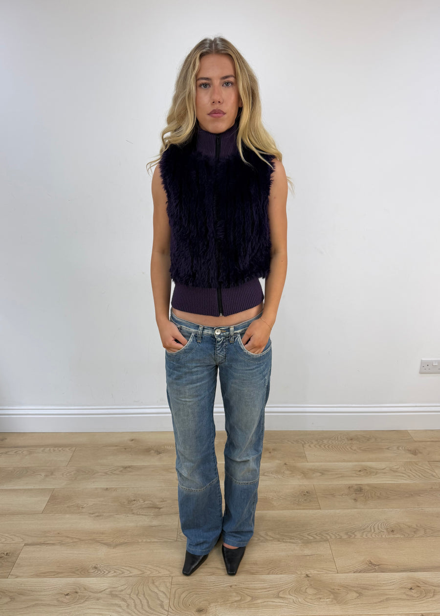 small purple faux fur gilet