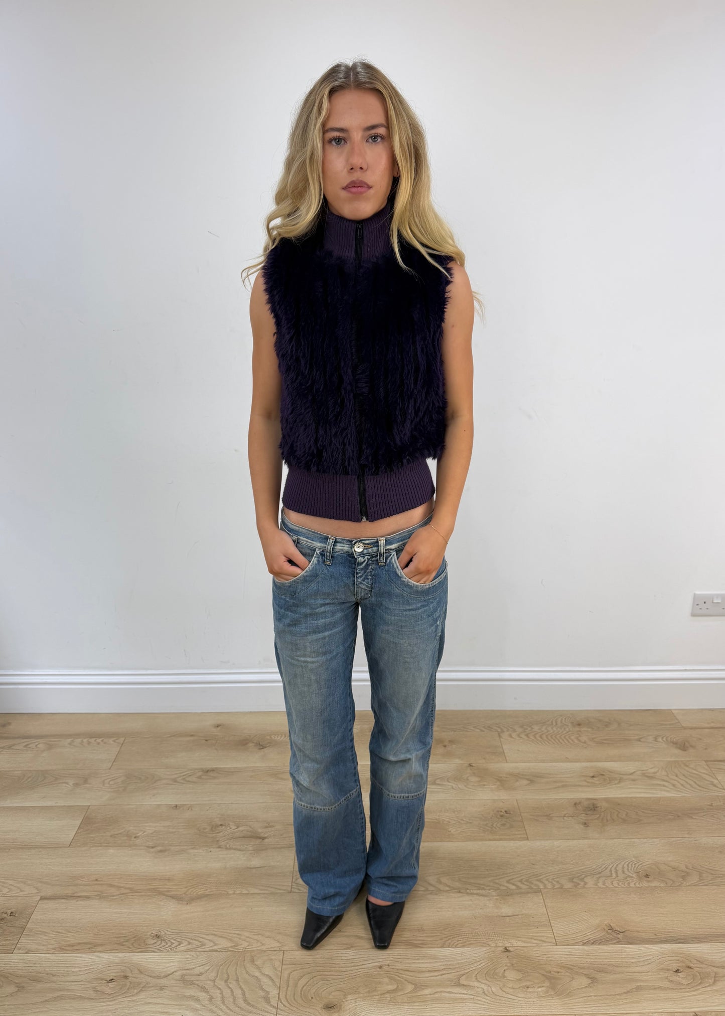 small purple faux fur gilet