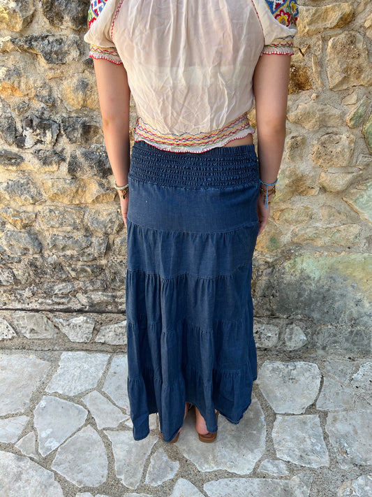 french summer drop | Extra pequeno/menor azul denim terreo maxi disfarce