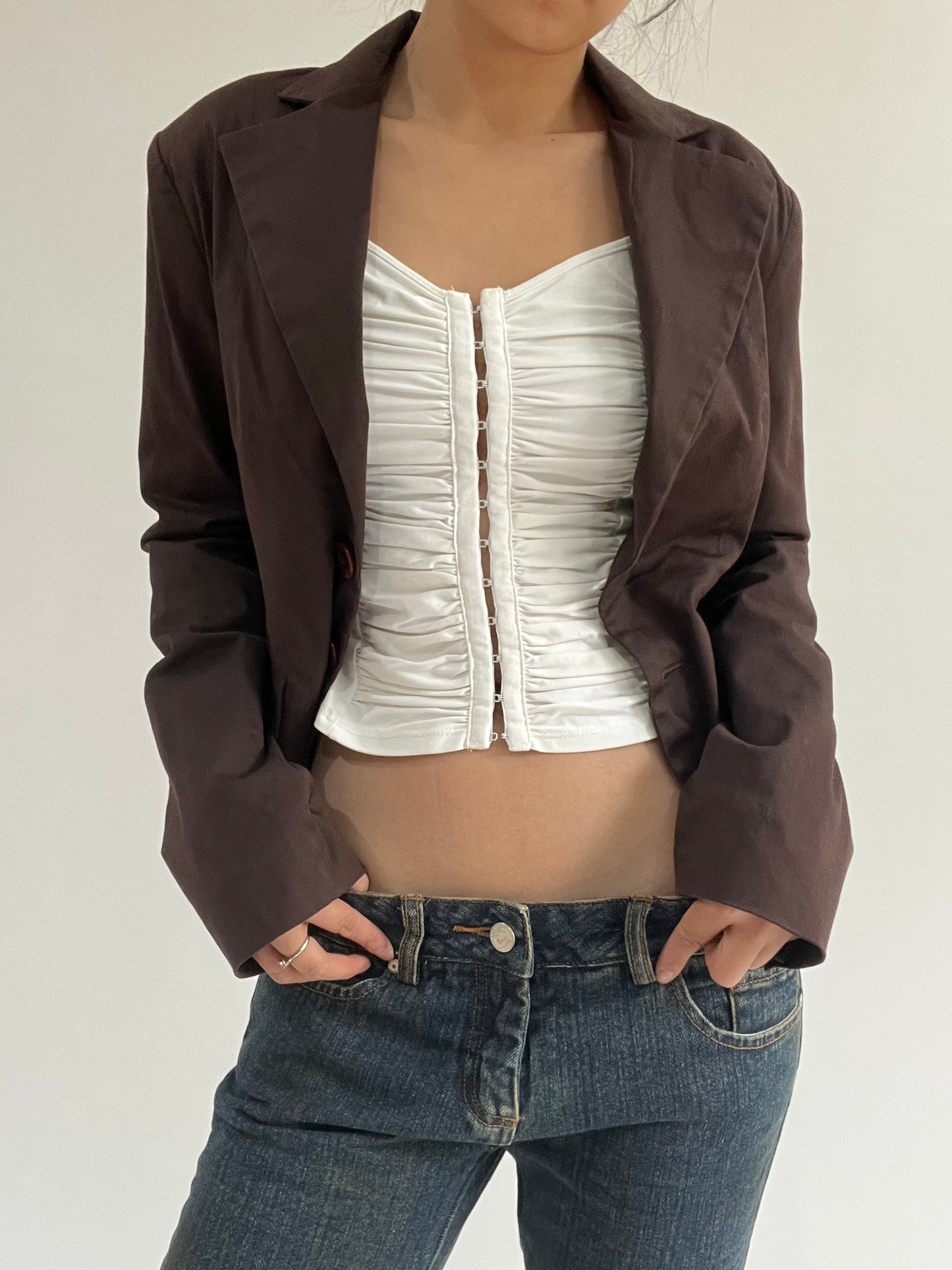 autumn picks | medium brown suit style jacket with buttons detail