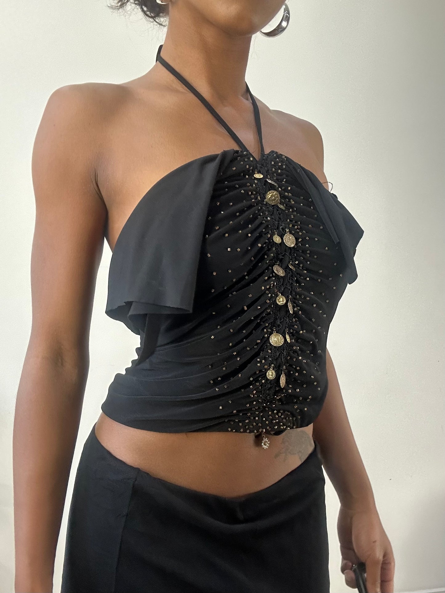 AUTUMN EDIT | small black halterneck top with sequin details
