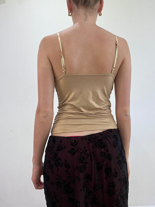 vintage edit: wedding guest | small gold cami top with tie detail