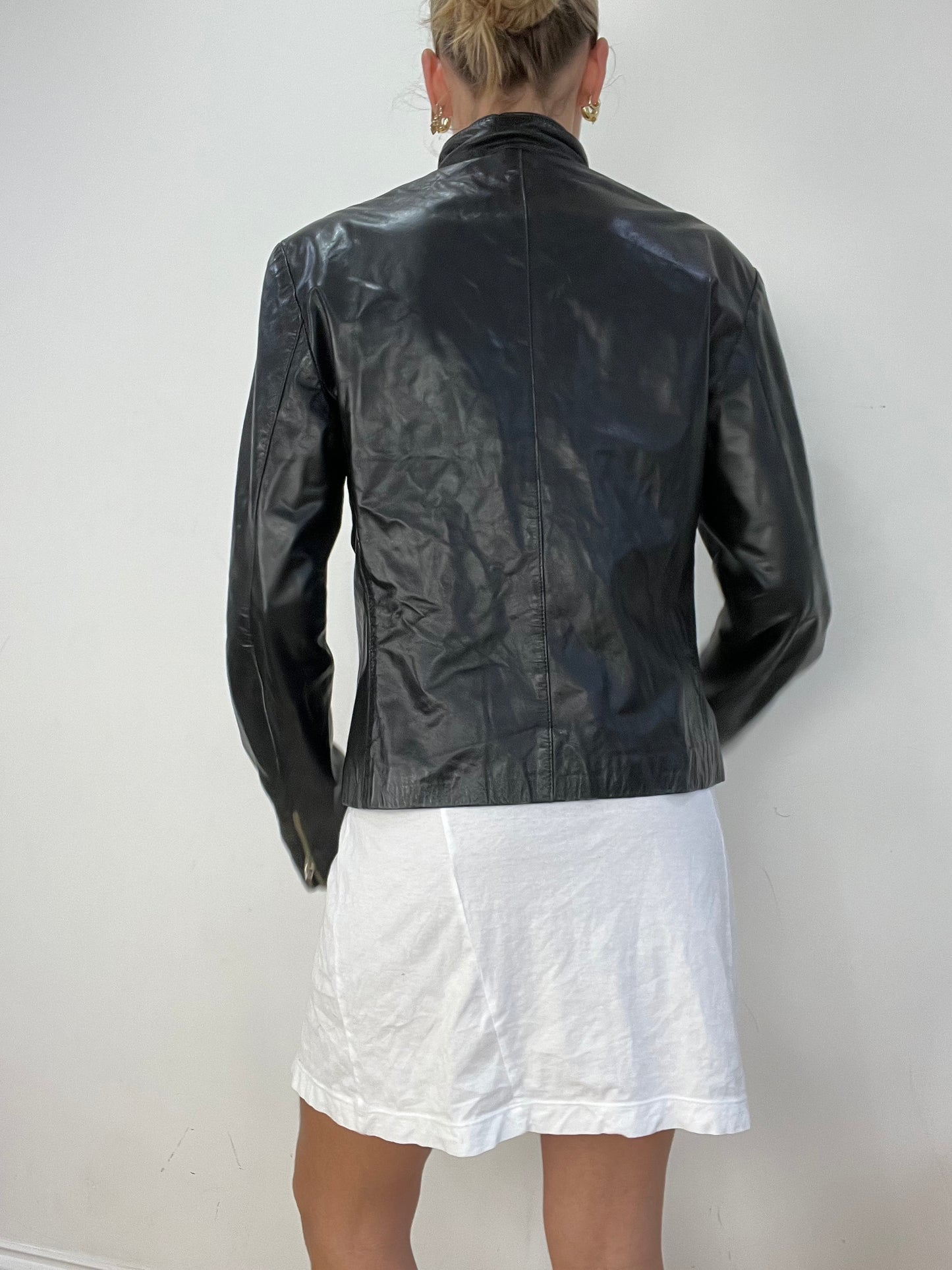 vintage edit fourteen | medium black faux leather biker jacket