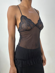 Vintage edit: halloween | pequeño top negro de cami con detalles de la taza de encaje
