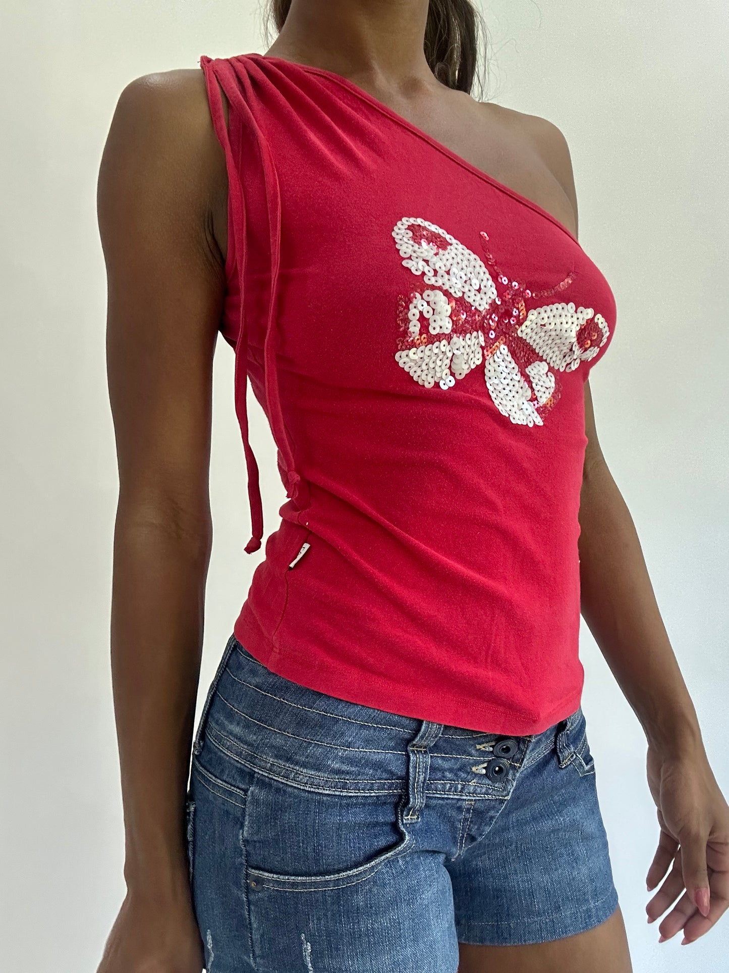 colourmaxxing drop | small red asymmetric one shoulder top