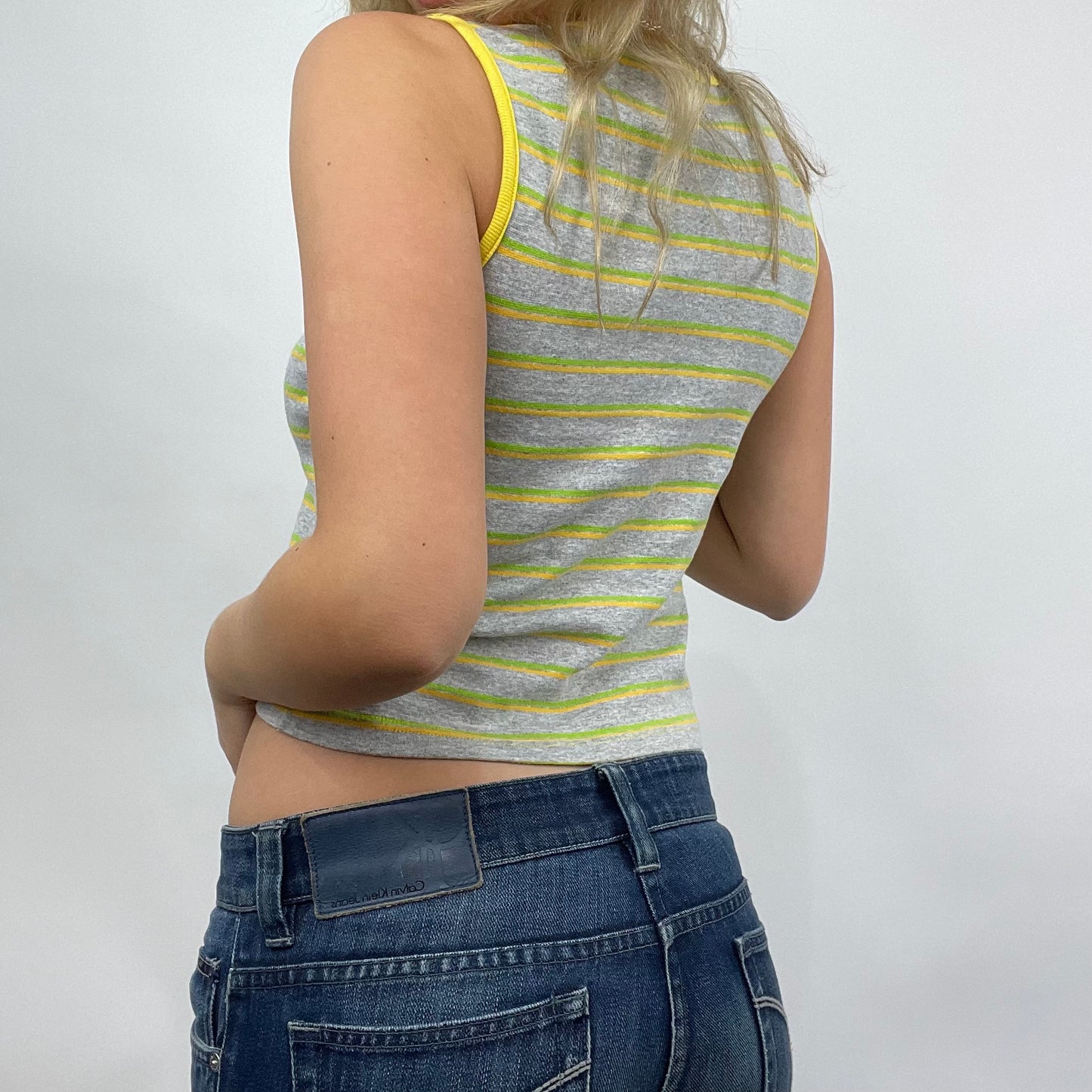 💻LIGHT ACADEMIA DROP | small grey and yellow striped tank top