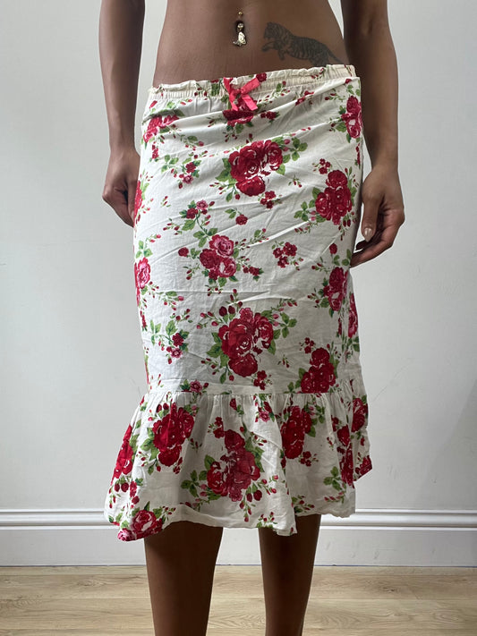 easter edit | extra small white floral rose pattern midi skirt