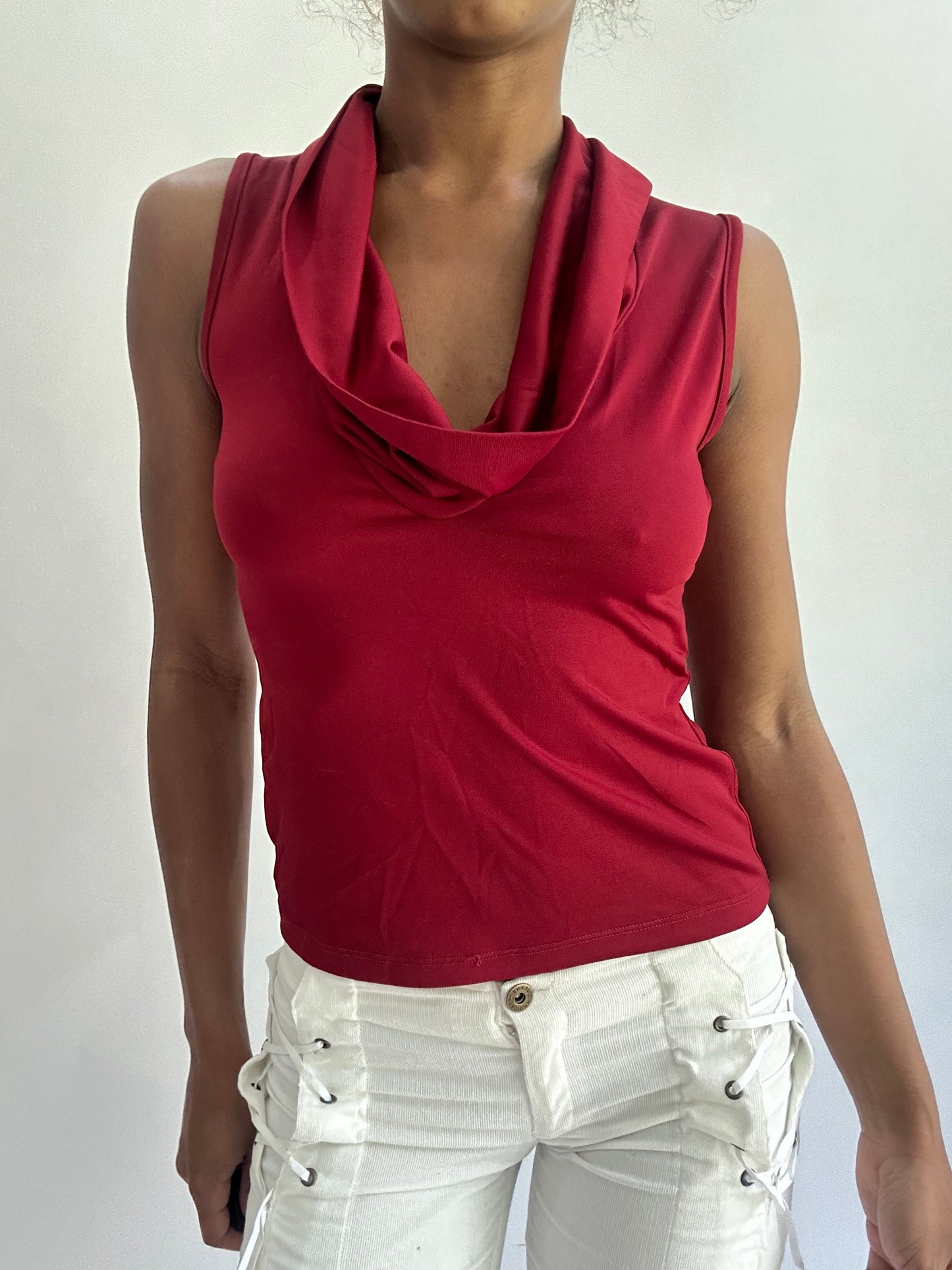 olivia rodrigo drop | small red cowl neck top