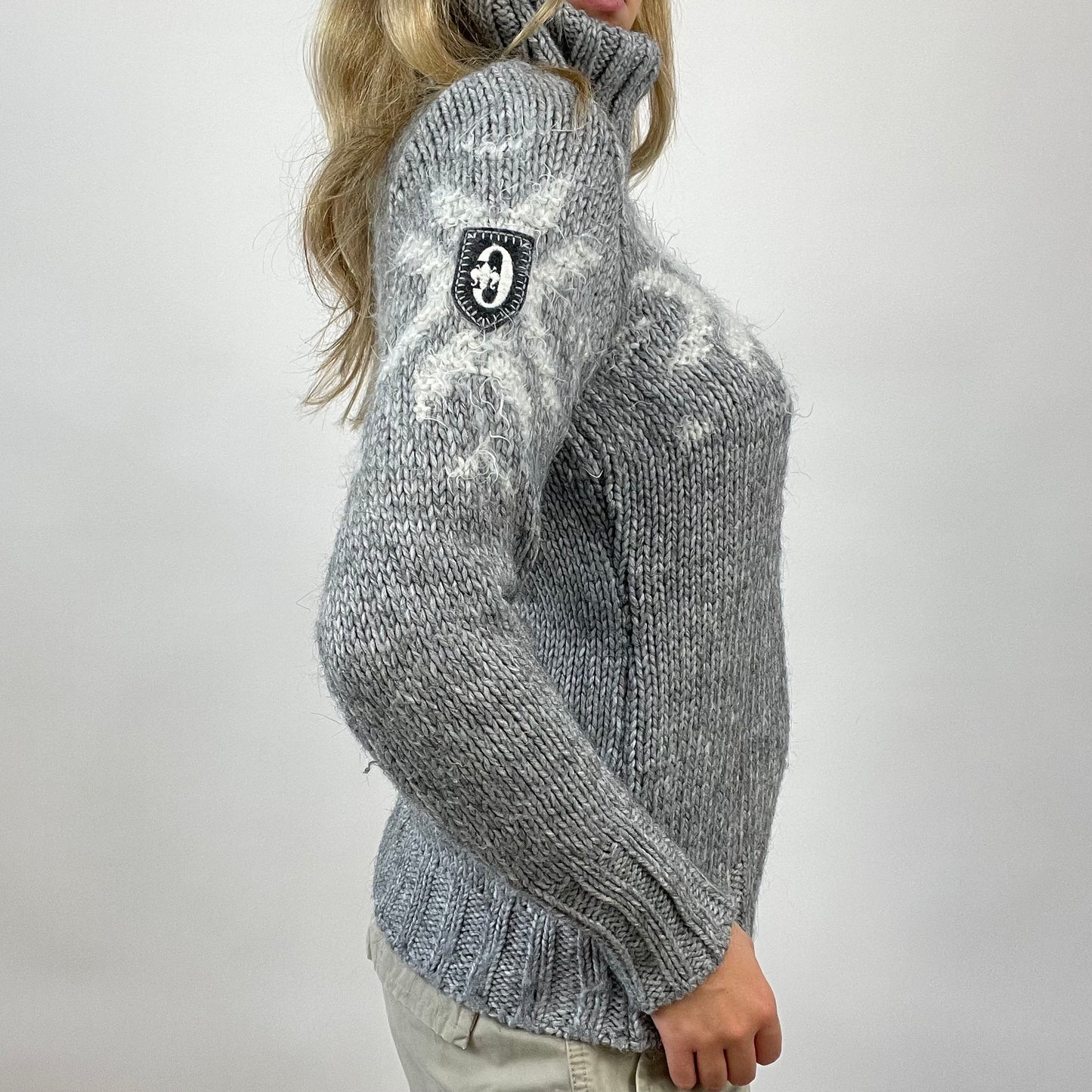CHALET GIRL DROP | small grey patterned knit roll neck jumper