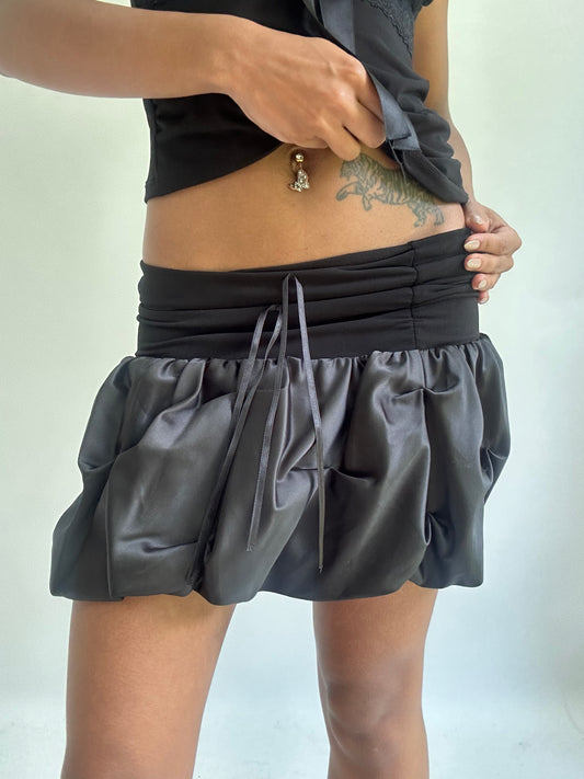 wedding guest drop | extra small black satin style mini skirt