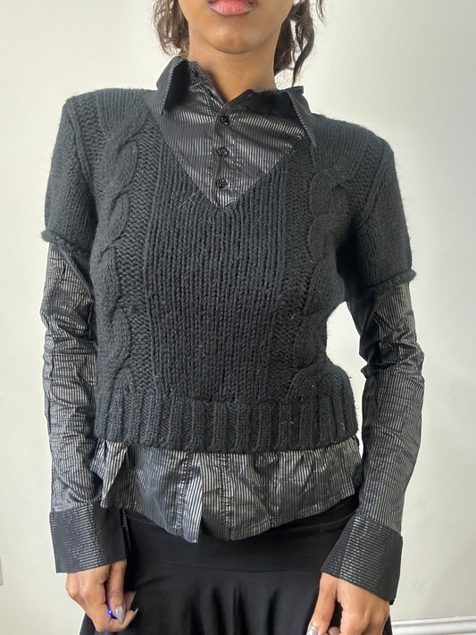 romantic grunge edit | small black layered sweater and shirt top