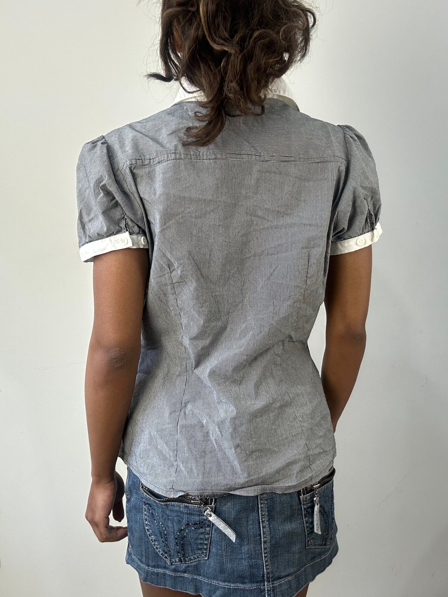 romantic grunge edit | small blue pinstripe collared shirt