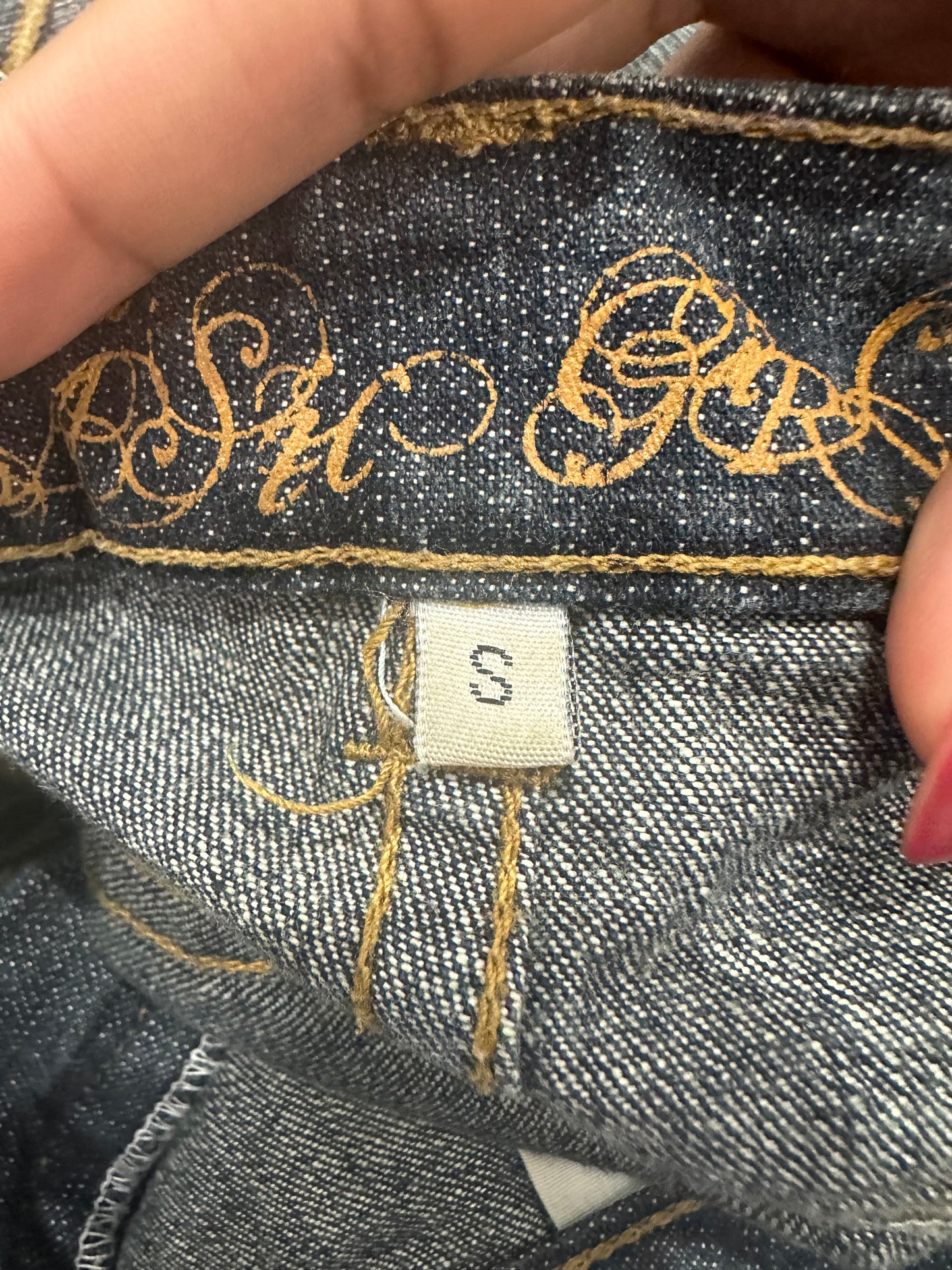 western edit | medium blue denim studded midi skirt