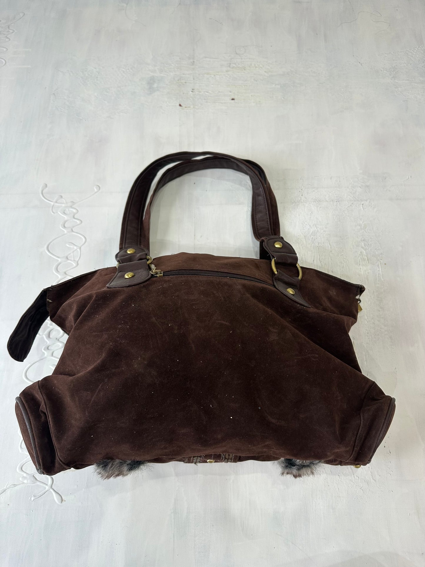 vintage edit thirty-three | brown faux fur patchwork shoulder bag