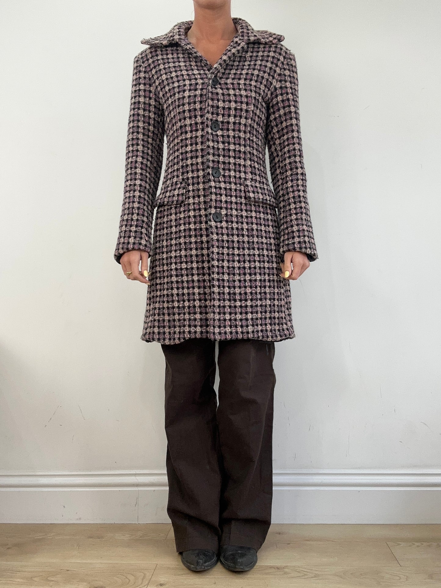 vintage edit eleven | medium pink and black checkered pea coat