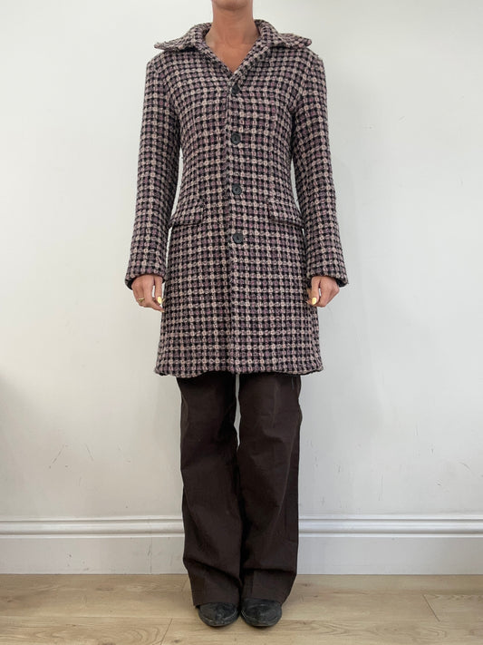 vintage edit eleven | medium pink and black checkered pea coat