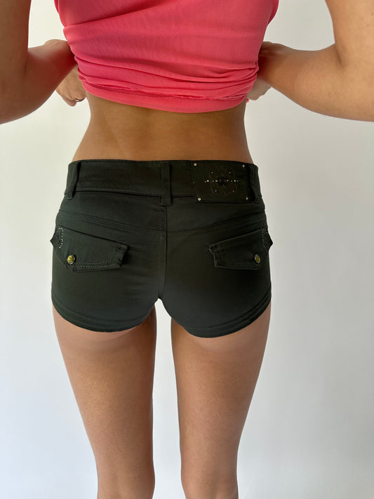 festival drop | small black satin style mini shorts