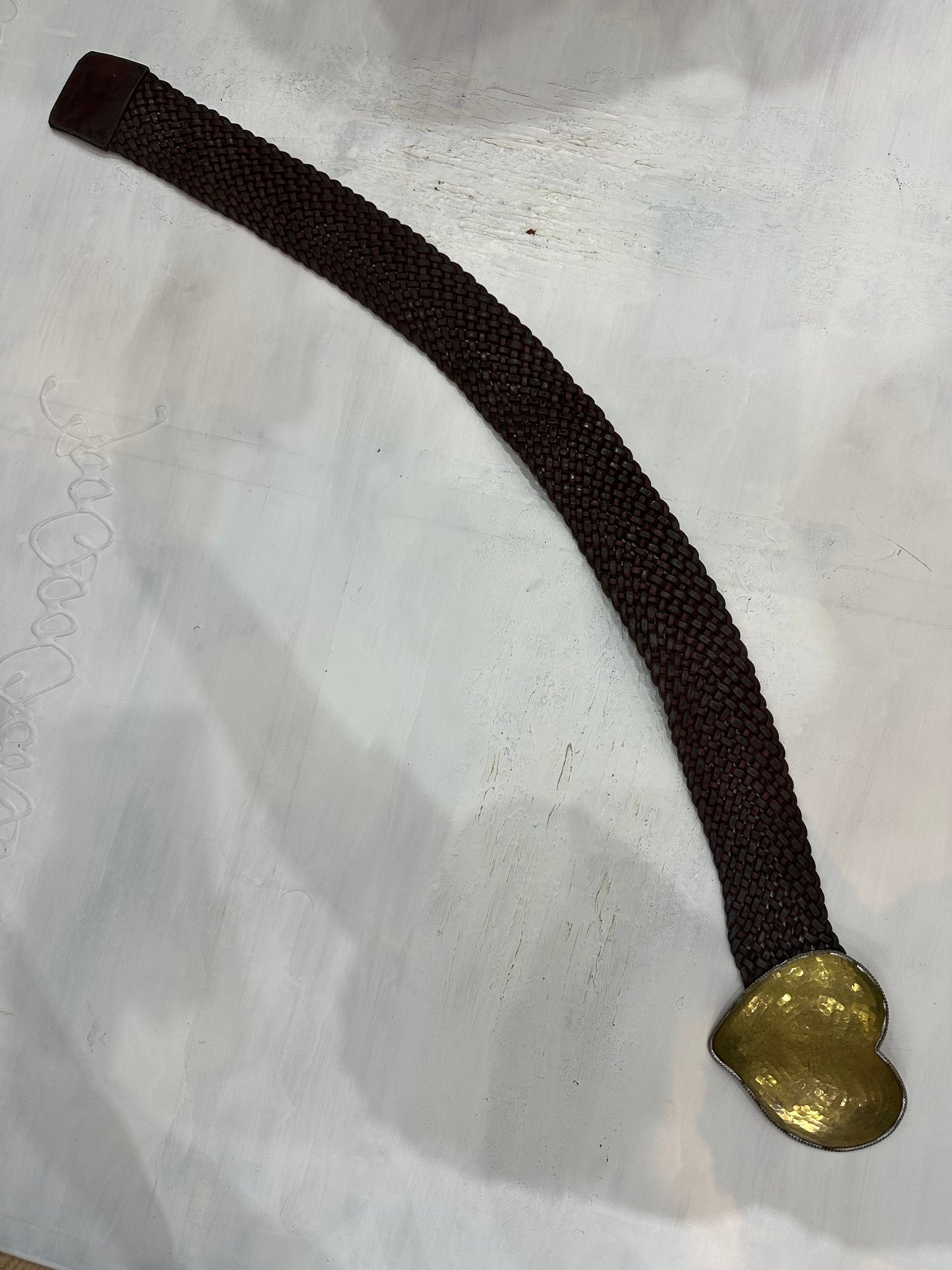 vintage edit thirty-four | oversized brown woven belt with heart buckle