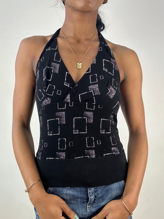 vintage edit: tops | small black and silver glittery halterneck top