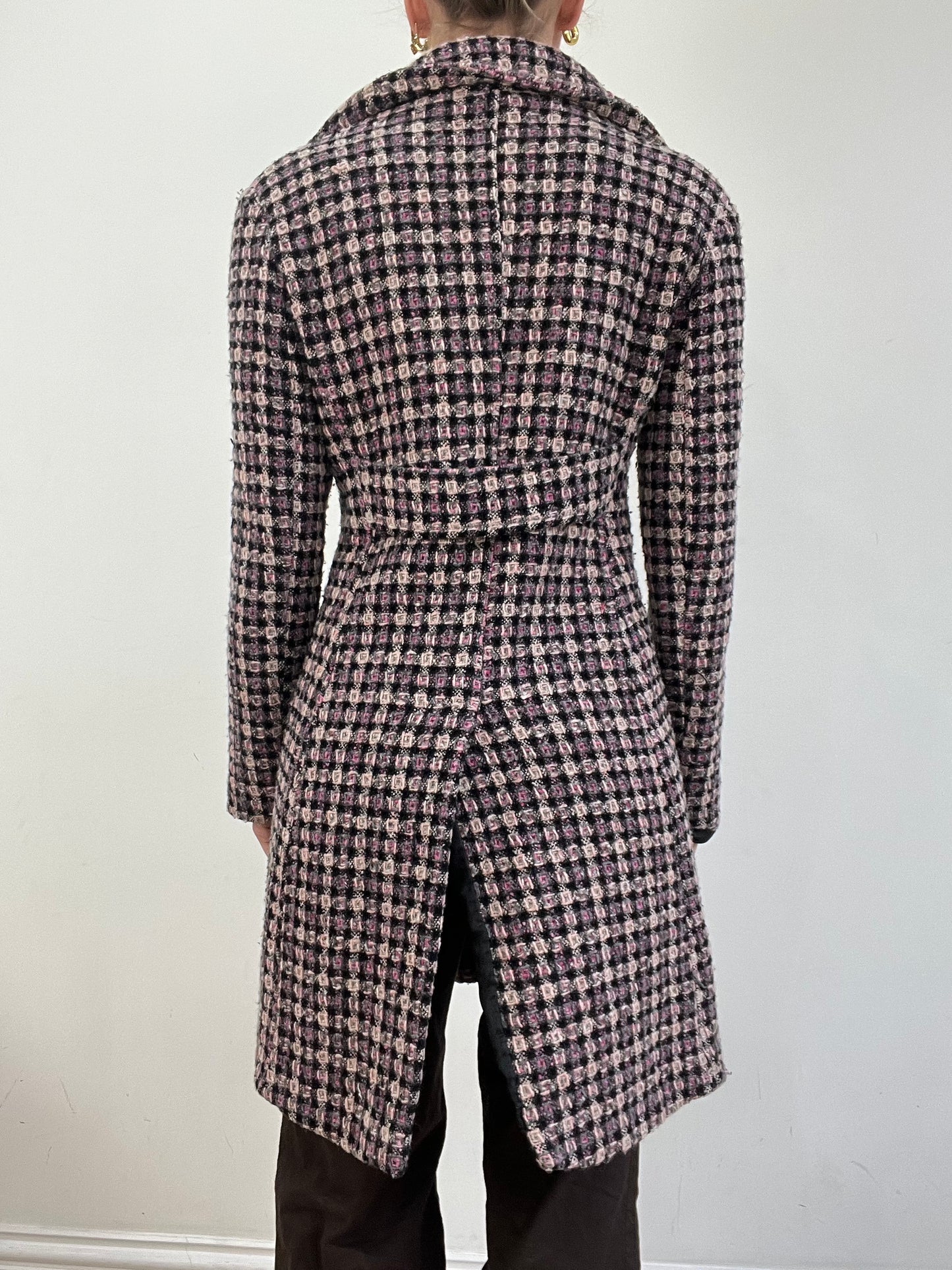 vintage edit eleven | medium pink and black checkered pea coat