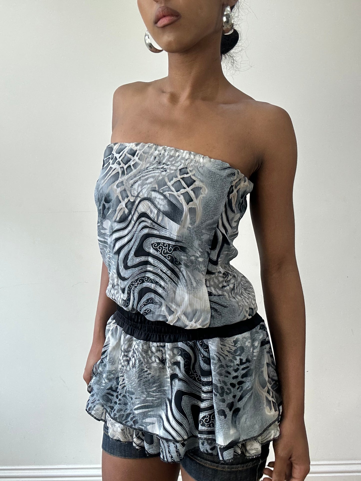 vintage edit thirty-one | small blue and grey animal print bandeau top