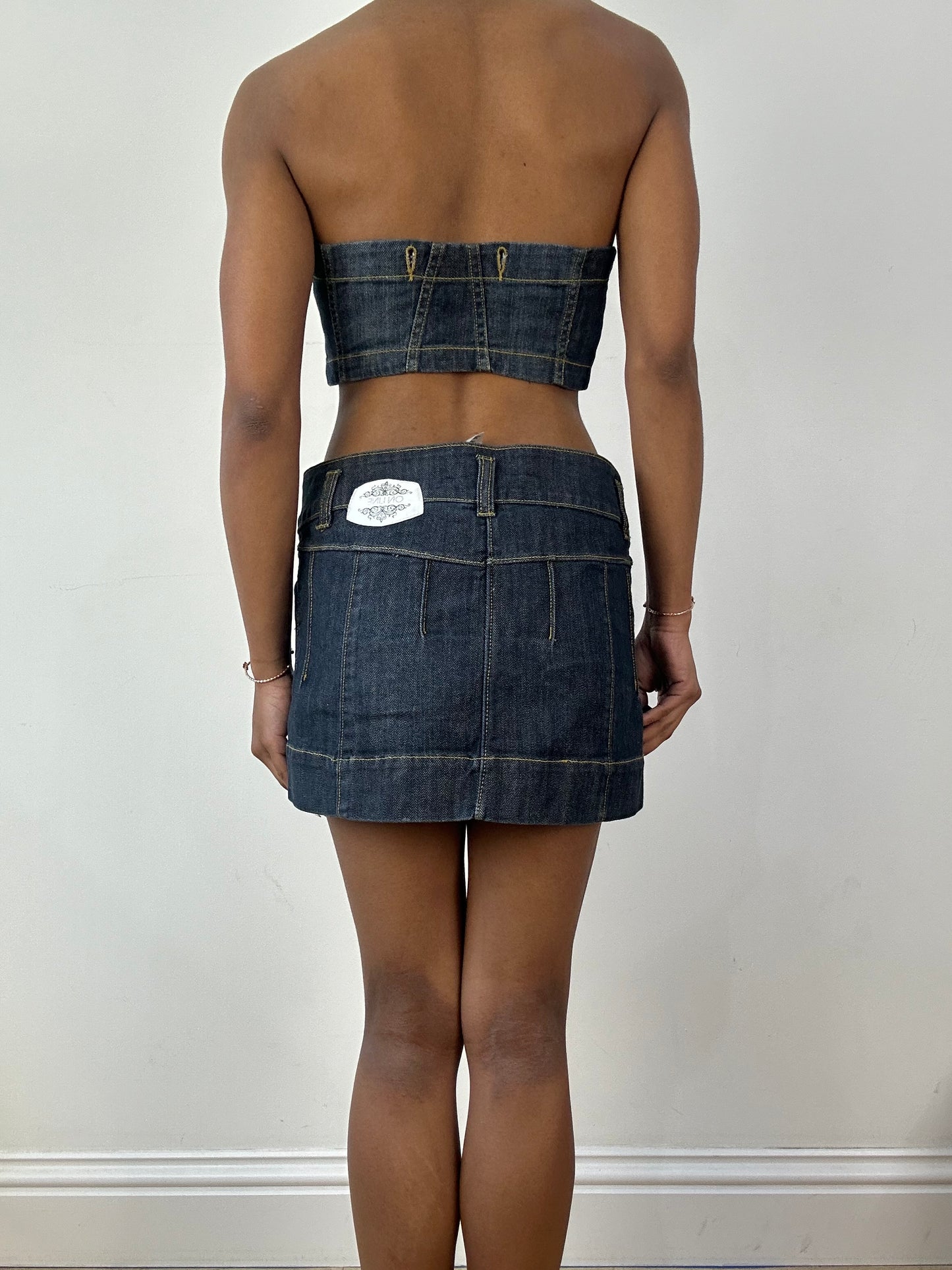 vintage edit eighteen | denim blue bandeau and mini skirt set